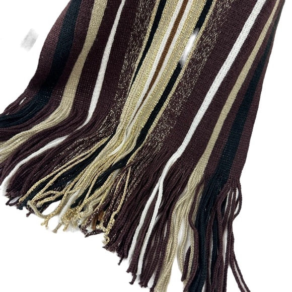 Brown Gold Metallic Strip Knit Scarf - Picture 9 of 11